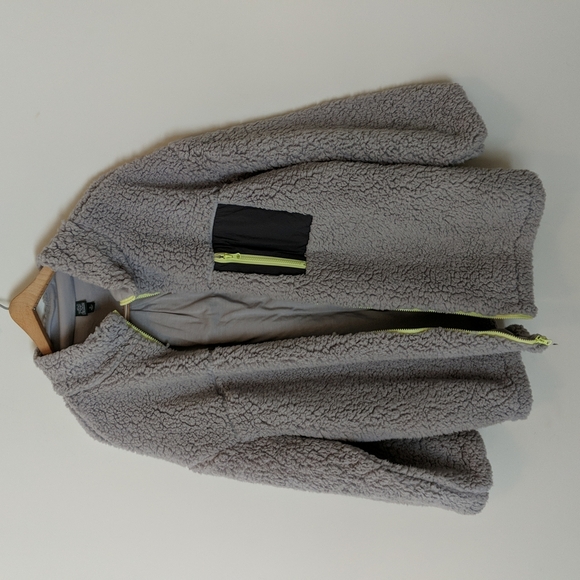 Wild Fable Sz XL Gray Fleece Sherpa Zip-Up with neon green accents - Picture 8 of 13
